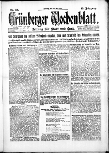 Gr&uuml;nberger Wochenblatt: Zeitung f&uuml;r Stadt und Land, No. 116. ( 20. Mai 1923 )