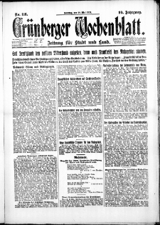 Grünberger Wochenblatt: Zeitung für Stadt und Land, No. 116. ( 20. Mai 1923 )