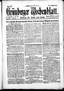 Gr&uuml;nberger Wochenblatt: Zeitung f&uuml;r Stadt und Land, No. 117. ( 23. Mai 1923 )