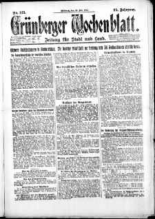 Gr&uuml;nberger Wochenblatt: Zeitung f&uuml;r Stadt und Land, No. 123. ( 30. Mai 1923 )
