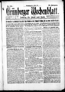 Gr&uuml;nberger Wochenblatt: Zeitung f&uuml;r Stadt und Land, No. 124. (31. Mai 1923 )