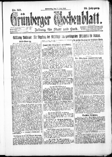 Gr&uuml;nberger Wochenblatt: Zeitung f&uuml;r Stadt und Land, No. 142. ( 21. Juni 1923 )