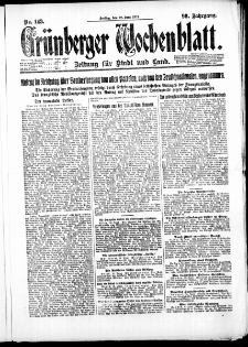 Gr&uuml;nberger Wochenblatt: Zeitung f&uuml;r Stadt und Land, No. 143. ( 22. Juni 1923 )