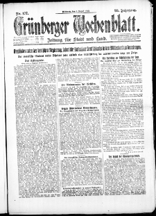 Gr&uuml;nberger Wochenblatt: Zeitung f&uuml;r Stadt und Land, No. 177. ( 1. August 1923 )