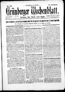 Gr&uuml;nberger Wochenblatt: Zeitung f&uuml;r Stadt und Land, No. 178. ( 2. August 1923 )