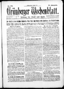 Gr&uuml;nberger Wochenblatt: Zeitung f&uuml;r Stadt und Land, No. 179. ( 3. August 1923 )