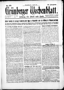 Gr&uuml;nberger Wochenblatt: Zeitung f&uuml;r Stadt und Land, No. 180. ( 4. August 1923 )