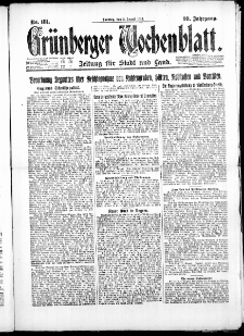 Gr&uuml;nberger Wochenblatt: Zeitung f&uuml;r Stadt und Land, No. 181. ( 5. August 1923 )