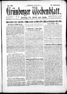 Gr&uuml;nberger Wochenblatt: Zeitung f&uuml;r Stadt und Land, No. 183. ( 8. August 1923 )
