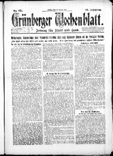 Gr&uuml;nberger Wochenblatt: Zeitung f&uuml;r Stadt und Land, No. 185. ( 10. August 1923 )