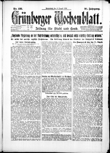 Gr&uuml;nberger Wochenblatt: Zeitung f&uuml;r Stadt und Land, No. 186. ( 11. August 1923 )