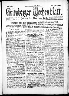 Gr&uuml;nberger Wochenblatt: Zeitung f&uuml;r Stadt und Land, No. 188. ( 14. August 1923 )