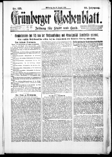 Gr&uuml;nberger Wochenblatt: Zeitung f&uuml;r Stadt und Land, No. 189. ( 15. August 1923 )