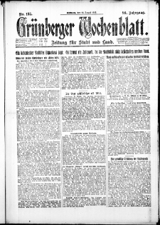 Gr&uuml;nberger Wochenblatt: Zeitung f&uuml;r Stadt und Land, No. 195. ( 22. August 1923 )