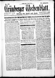 Gr&uuml;nberger Wochenblatt: Zeitung f&uuml;r Stadt und Land, No. 197. ( 24. August 1923 )
