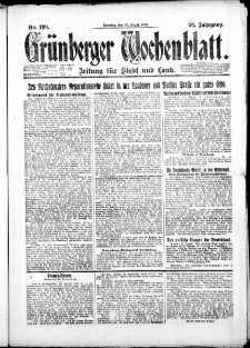 Gr&uuml;nberger Wochenblatt: Zeitung f&uuml;r Stadt und Land, No. 199. ( 26. August 1923 )