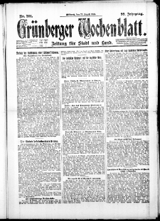 Gr&uuml;nberger Wochenblatt: Zeitung f&uuml;r Stadt und Land, No. 201. ( 29. August 1923 )