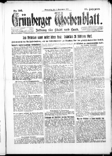 Gr&uuml;nberger Wochenblatt: Zeitung f&uuml;r Stadt und Land, No. 208. ( 6. September 1923 )