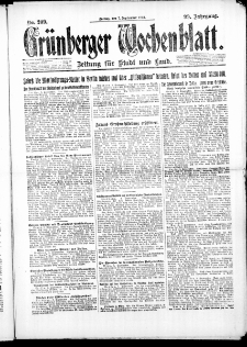 Gr&uuml;nberger Wochenblatt: Zeitung f&uuml;r Stadt und Land, No. 209. ( 7. September 1923 )