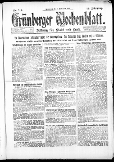 Gr&uuml;nberger Wochenblatt: Zeitung f&uuml;r Stadt und Land, No. 210. ( 8. September 1923 )