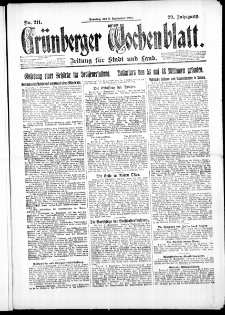 Gr&uuml;nberger Wochenblatt: Zeitung f&uuml;r Stadt und Land, No. 211. ( 6. September 1923 )