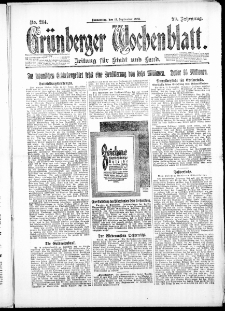 Gr&uuml;nberger Wochenblatt: Zeitung f&uuml;r Stadt und Land, No. 214. ( 13. September 1923 )
