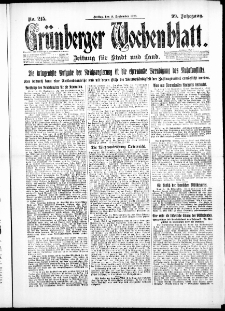 Gr&uuml;nberger Wochenblatt: Zeitung f&uuml;r Stadt und Land, No. 215. ( 14. September 1923 )