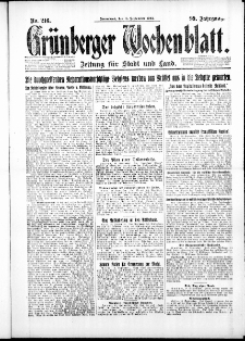 Gr&uuml;nberger Wochenblatt: Zeitung f&uuml;r Stadt und Land, No. 216. ( 15. September 1923 )