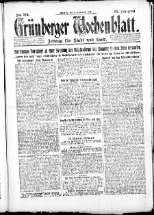 Gr&uuml;nberger Wochenblatt: Zeitung f&uuml;r Stadt und Land, No. 218. ( 18. September 1923 )