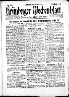 Gr&uuml;nberger Wochenblatt: Zeitung f&uuml;r Stadt und Land, No. 226. ( 27. September 1923 )
