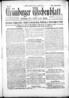 Gr&uuml;nberger Wochenblatt: Zeitung f&uuml;r Stadt und Land, No. 2. ( 3. Januar 1926 )
