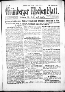 Grünberger Wochenblatt: Zeitung für Stadt und Land, No. 2. ( 3. Januar 1926 )