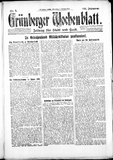 Gr&uuml;nberger Wochenblatt: Zeitung f&uuml;r Stadt und Land, No. 3. ( 5. Januar 1926 )