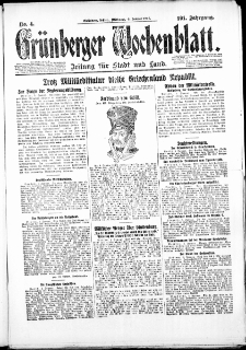 Gr&uuml;nberger Wochenblatt: Zeitung f&uuml;r Stadt und Land, No. 4. ( 6. Januar 1926 )