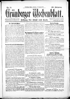 Gr&uuml;nberger Wochenblatt: Zeitung f&uuml;r Stadt und Land, No. 14. ( 17. Januar 1926 )