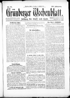 Gr&uuml;nberger Wochenblatt: Zeitung f&uuml;r Stadt und Land, No. 15. ( 19. Januar 1926 )
