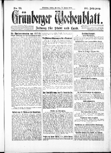 Gr&uuml;nberger Wochenblatt: Zeitung f&uuml;r Stadt und Land, No. 20. ( 24. Januar 1926 )