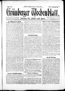 Grünberger Wochenblatt: Zeitung für Stadt und Land, No. 32. ( 7. Februar 1926 )