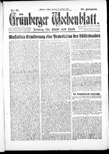 Grünberger Wochenblatt: Zeitung für Stadt und Land, No. 36. ( 12. Februar 1926 )