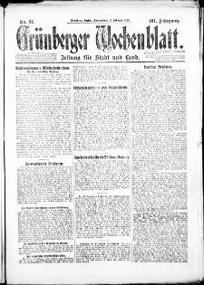 Grünberger Wochenblatt: Zeitung für Stadt und Land, No. 37. ( 13. Februar 1926 )