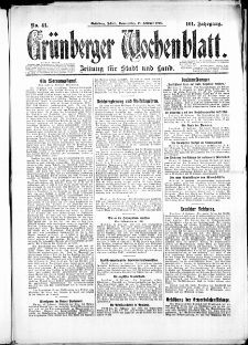 Gr&uuml;nberger Wochenblatt: Zeitung f&uuml;r Stadt und Land, No. 41. ( 18. Februar 1926 )