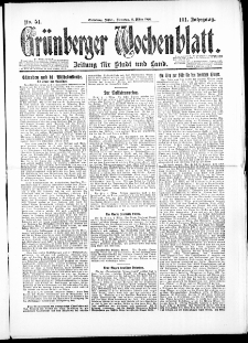 Gr&uuml;nberger Wochenblatt: Zeitung f&uuml;r Stadt und Land, No. 51. ( 2. M&auml;rz 1926 )