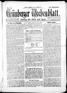 Grünberger Wochenblatt: Zeitung für Stadt und Land, No. 72. ( 26. März 1926 )