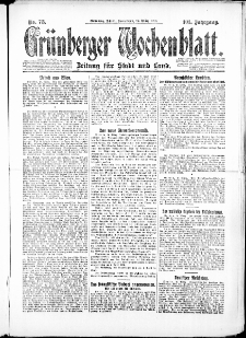 Gr&uuml;nberger Wochenblatt: Zeitung f&uuml;r Stadt und Land, No. 66. ( 19. M&auml;rz 1926 )