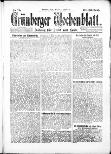 Gr&uuml;nberger Wochenblatt: Zeitung f&uuml;r Stadt und Land, No. 79. ( 4. April 1926 )