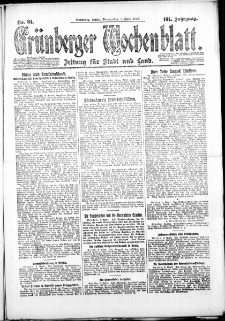 Gr&uuml;nberger Wochenblatt: Zeitung f&uuml;r Stadt und Land, No. 81. ( 8. April 1926 )