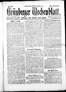 Gr&uuml;nberger Wochenblatt: Zeitung f&uuml;r Stadt und Land, No. 86. ( 14. April 1926 )