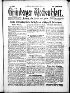 Gr&uuml;nberger Wochenblatt: Zeitung f&uuml;r Stadt und Land, No. 100. ( 30. April 1926 )