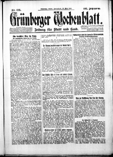 Gr&uuml;nberger Wochenblatt: Zeitung f&uuml;r Stadt und Land, No. 123. ( 29. Mai 1926 )
