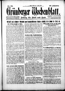 Gr&uuml;nberger Wochenblatt: Zeitung f&uuml;r Stadt und Land, No. 125. ( 1.Juni 1926 )